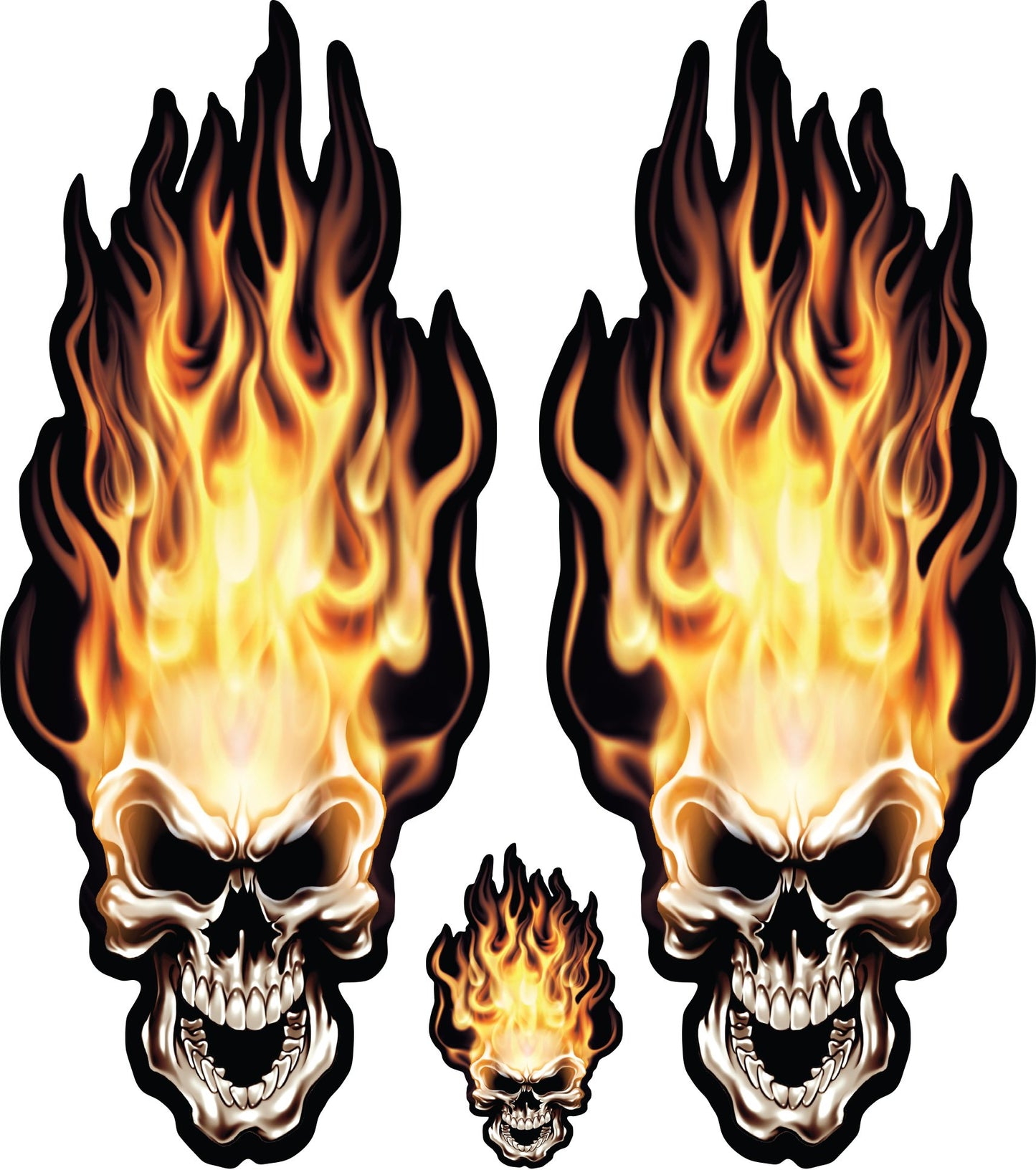 Head On Flame Skull Decal Set