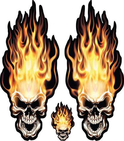 Head On Flame Skull Decal Set