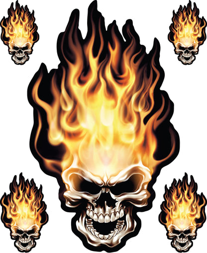 Head On Flame Skull Decal Set
