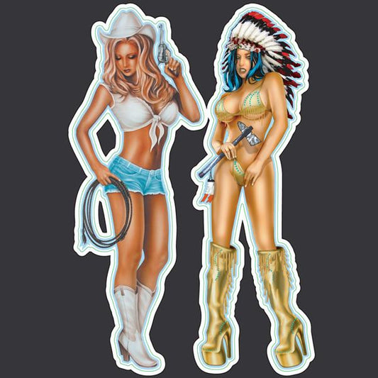 Cowgirl & Indian - Mini Decal