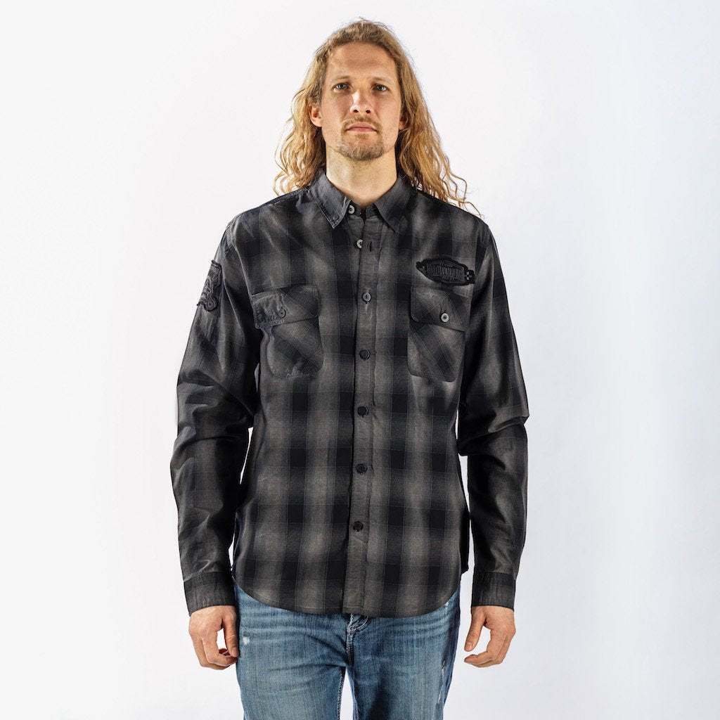 Motor Death Grey Plaid Button Down