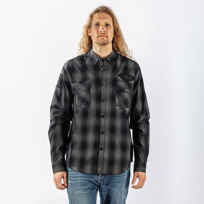 Motor Death Grey Plaid Button Down