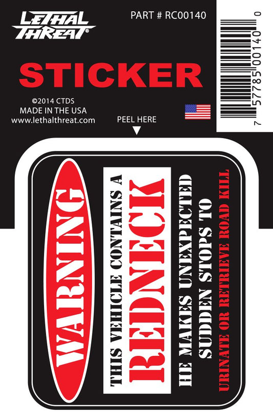 Rude & Crude Decal: Warning Redneck