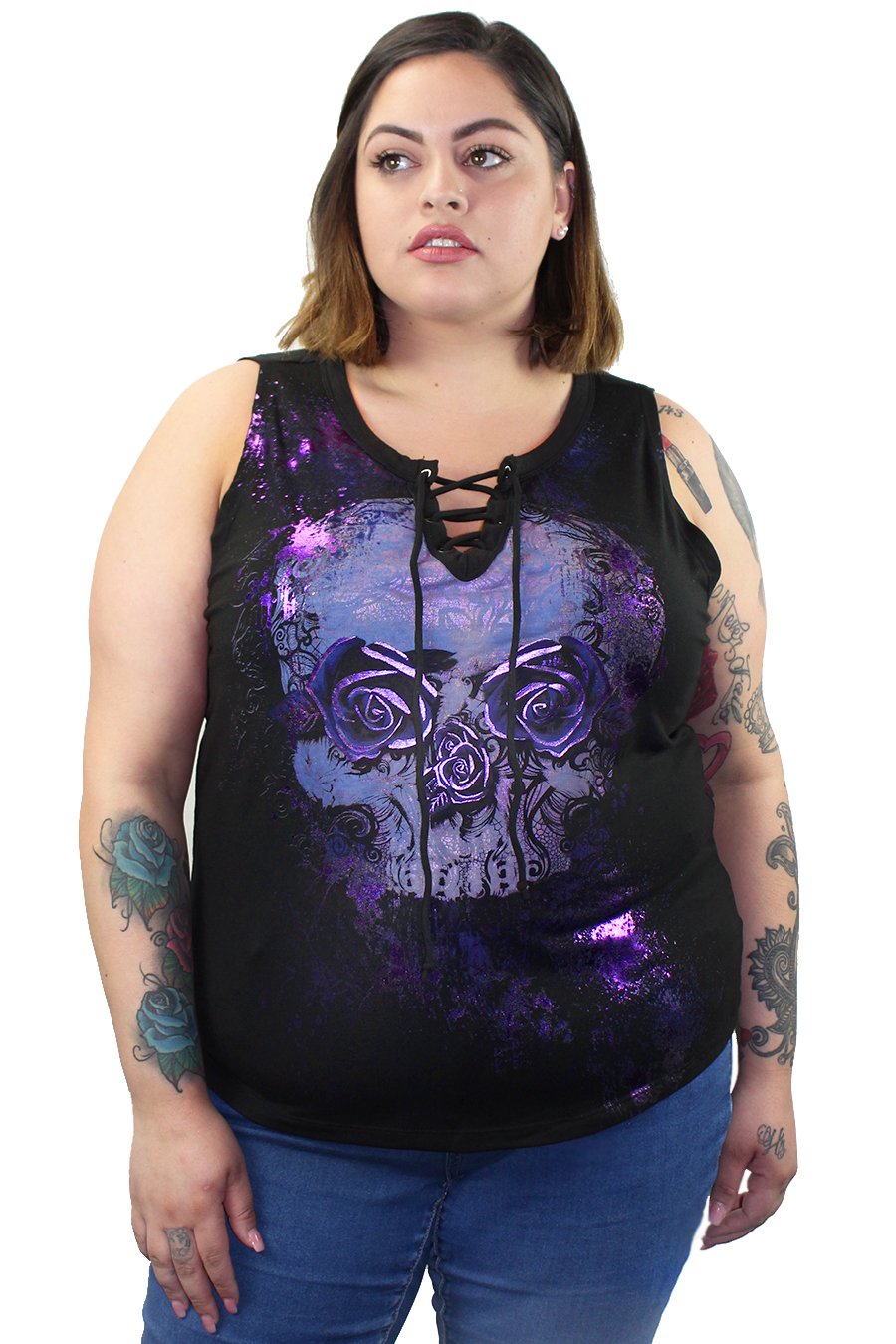 Lethal Angel Purple Rose Skull Tank Top
