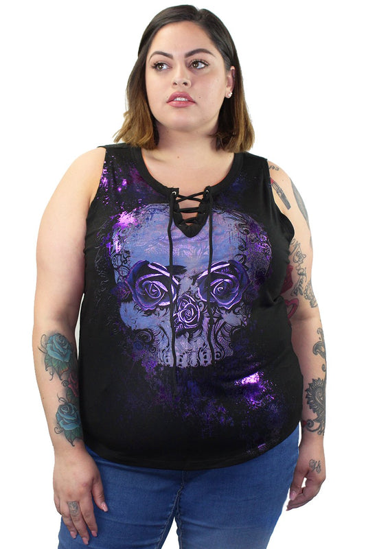 Lethal Angel Purple Rose Skull Tank Top