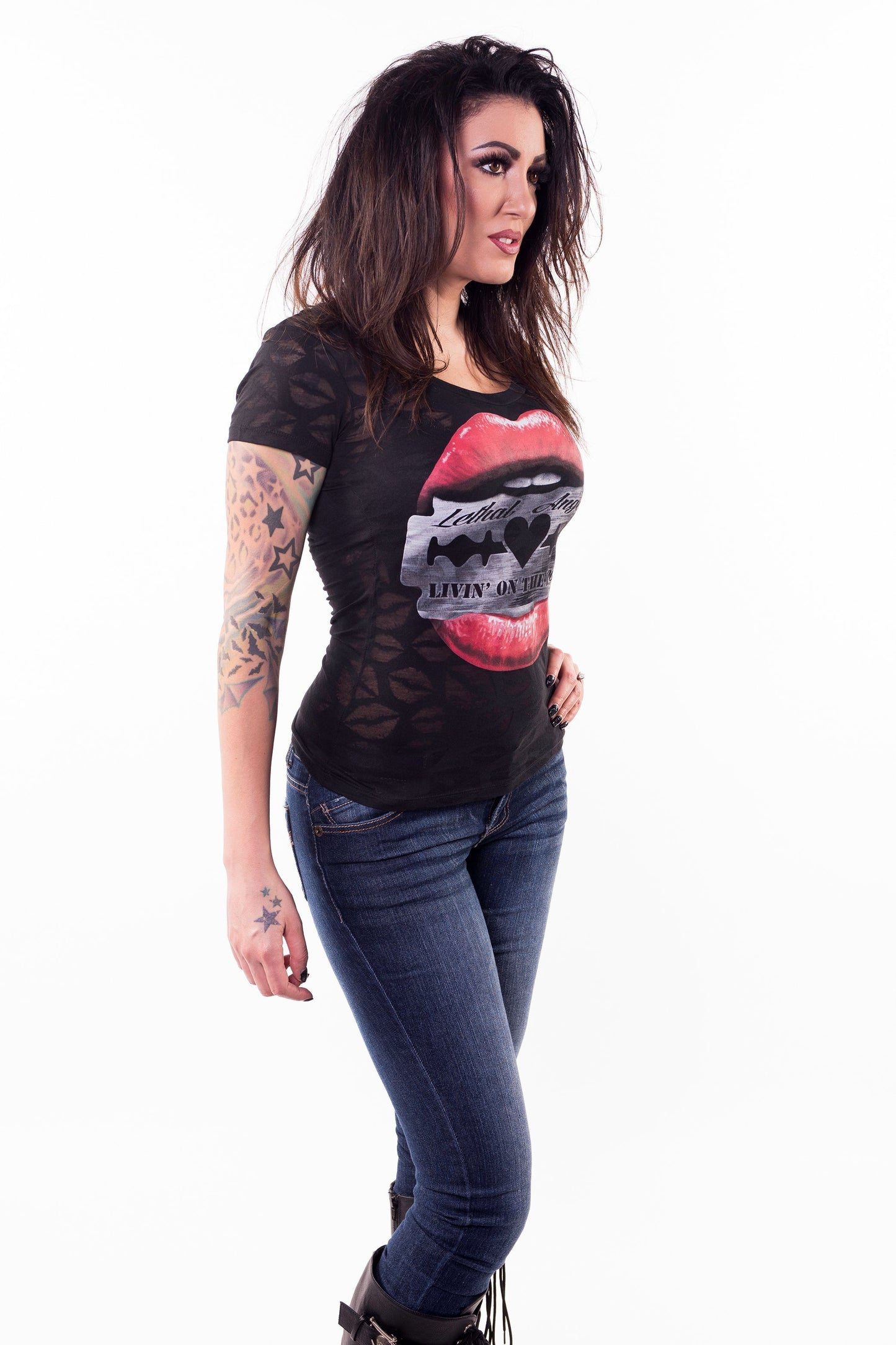 Razor Lips Burn Out Scoop Neck Tee
