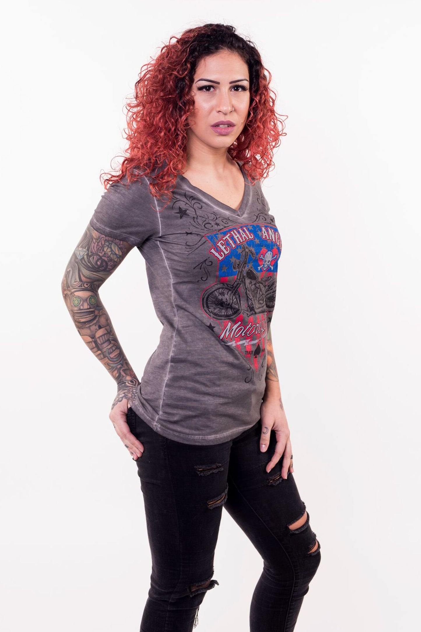 LA USA Motorcycle V-Neck Tee