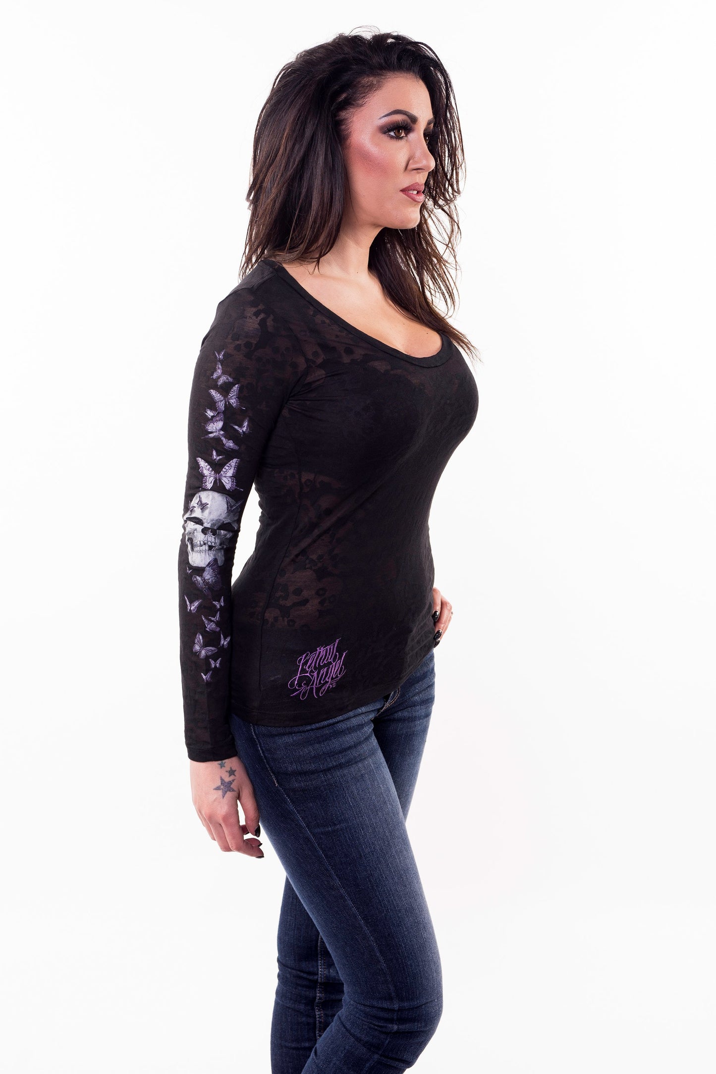 Butterfly Skull Burnout Long Sleeve