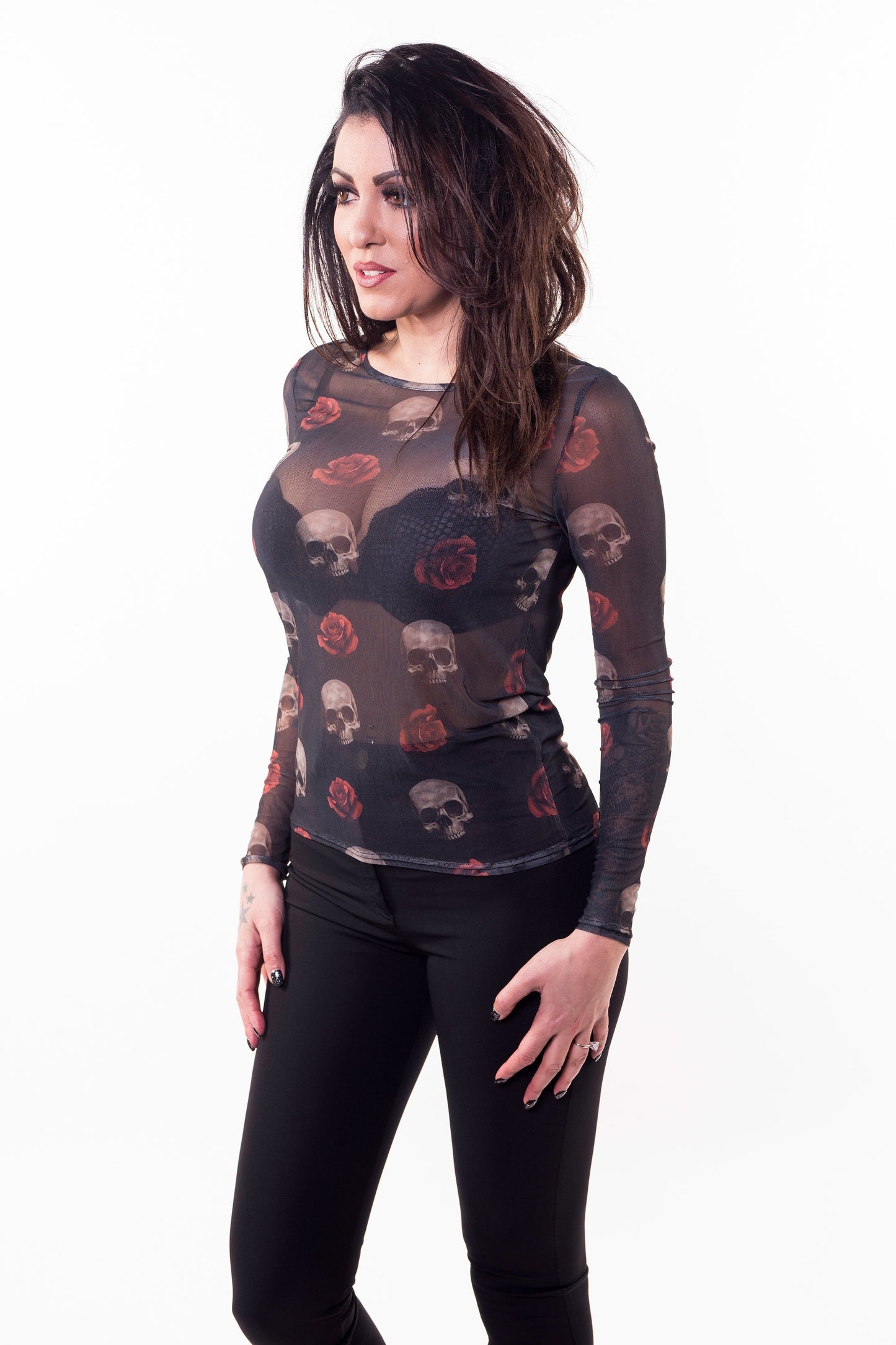 Floating Skulls Sheer Long Sleeve Shirt