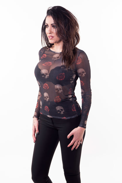Floating Skulls Sheer Long Sleeve Shirt