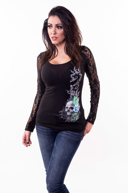 Peacock Feather Skull Long Lace Sleeve