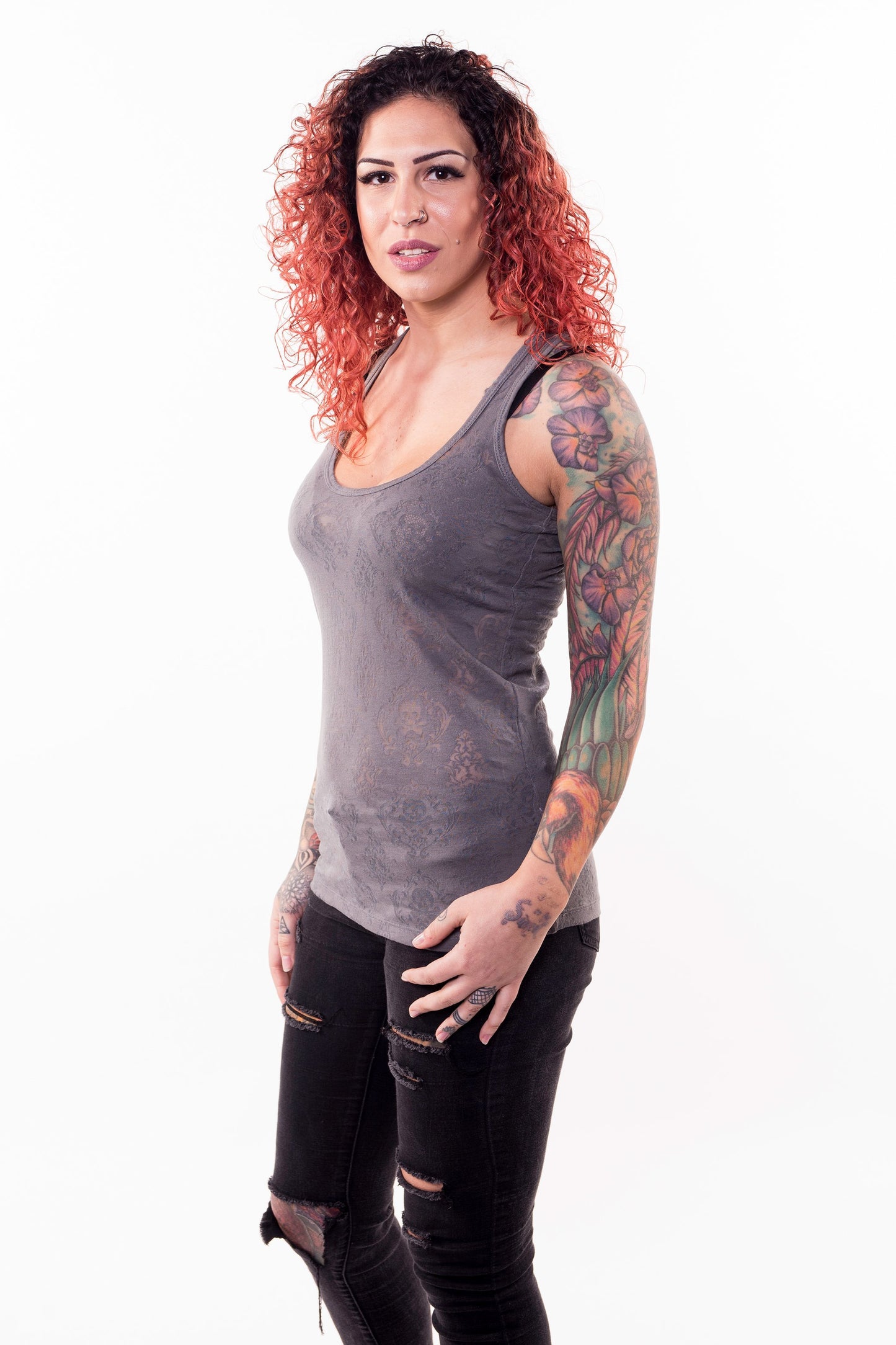 Classic Skull Burn Out Razor Back Tank Top