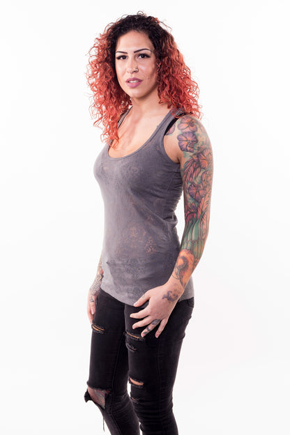 Classic Skull Burn Out Razor Back Tank Top
