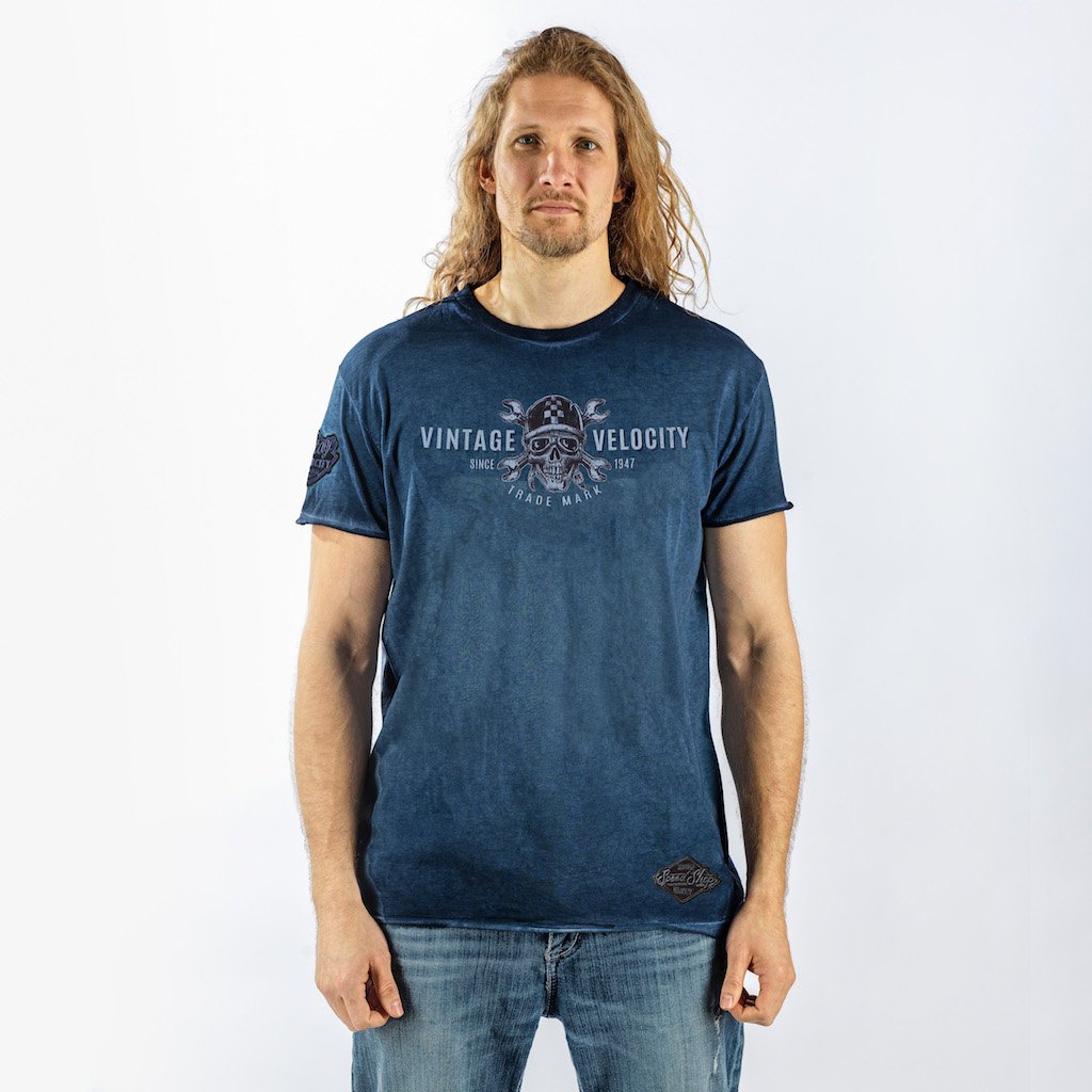 Vintage Velocity Speed Shop Blue Wash Tee