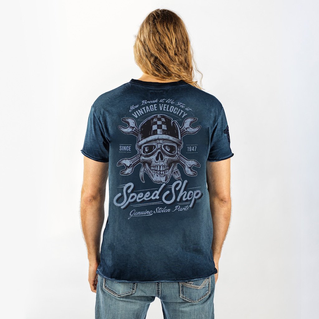 Vintage Velocity Speed Shop Blue Wash Tee