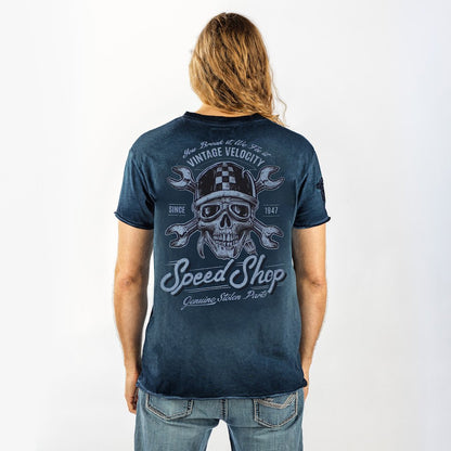Vintage Velocity Speed Shop Blue Wash Tee