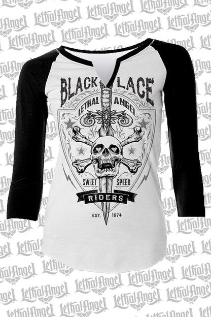 Black Lace Riders Raglan 3/4 Sleeve Shirt