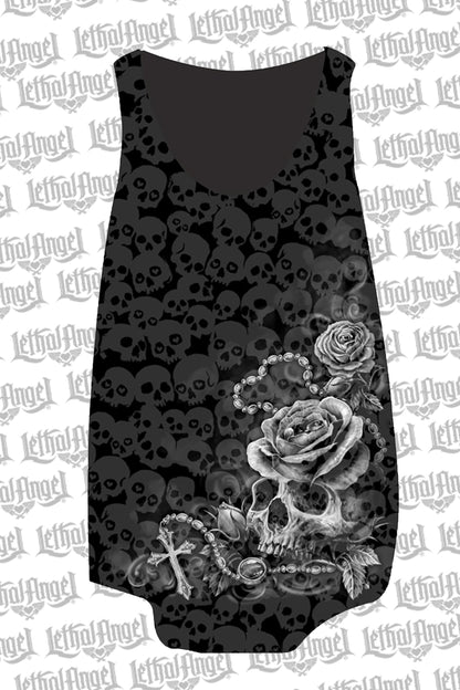 Rosary Skull Burn Out Tank Top