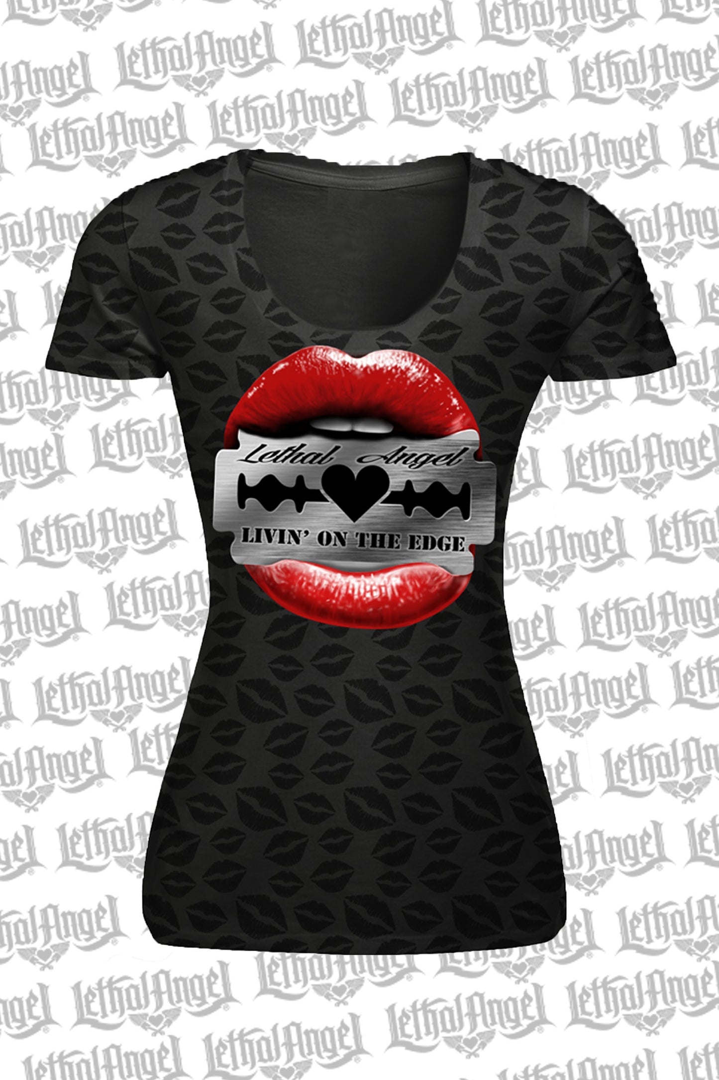 Razor Lips Burn Out Scoop Neck Tee