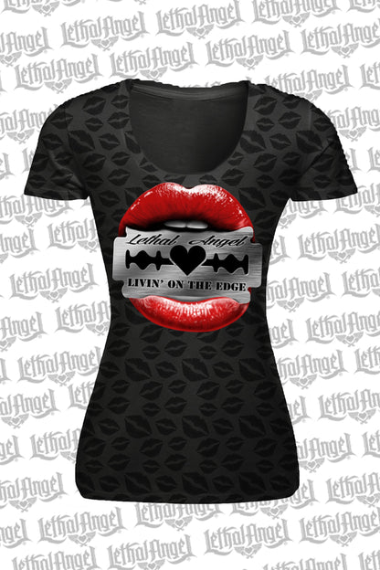Razor Lips Burn Out Scoop Neck Tee