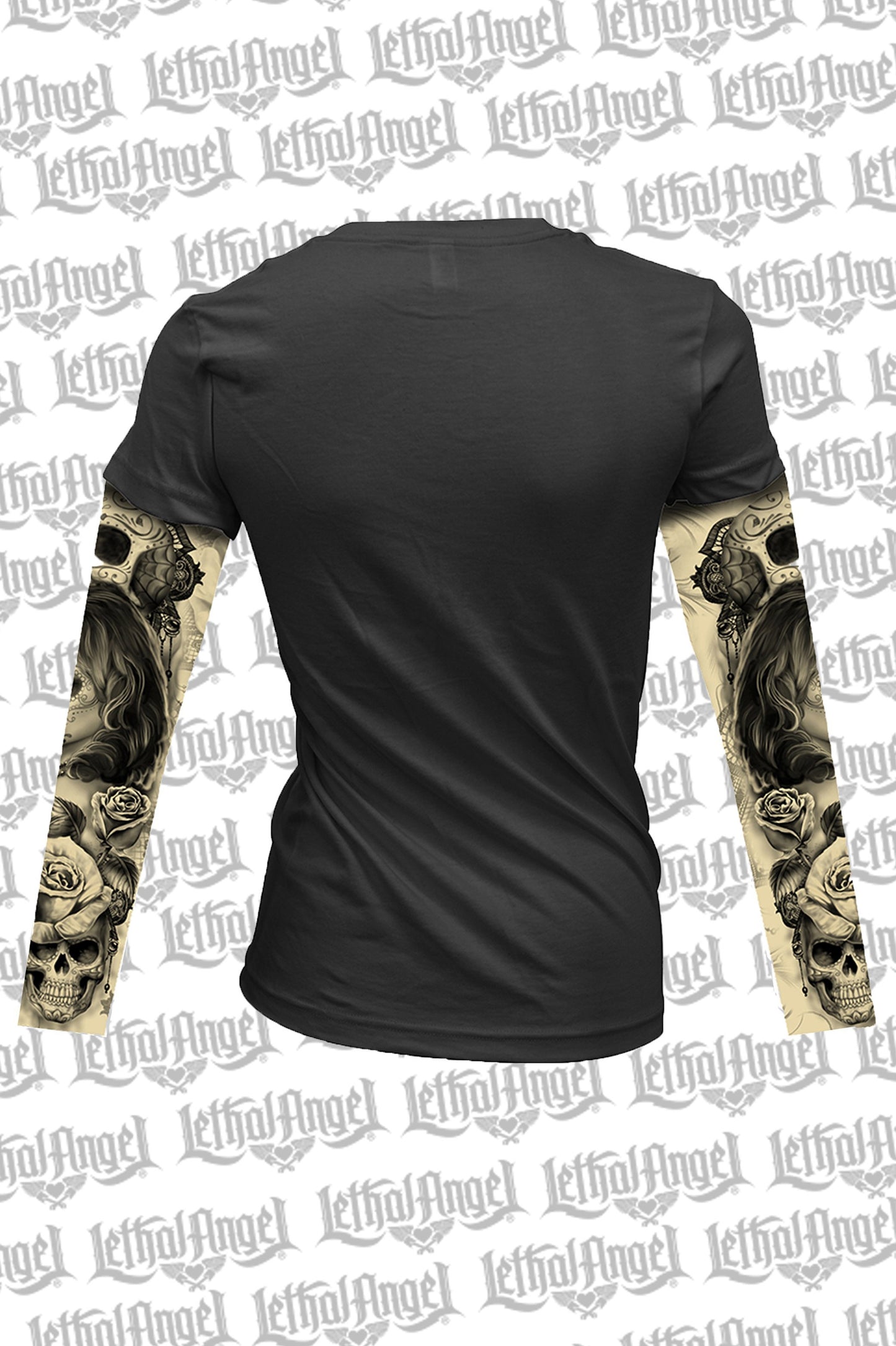 Love N Death Tattoo Sleeve V Neck Shirt