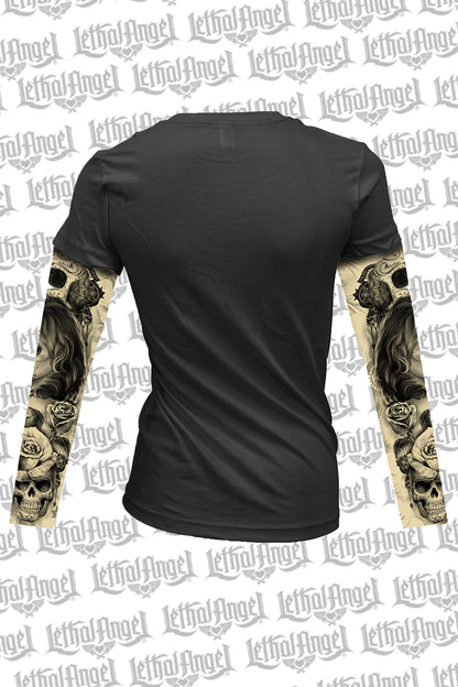Love N Death Tattoo Sleeve V Neck Shirt