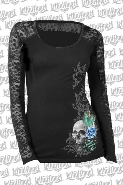 Peacock Feather Skull Long Lace Sleeve