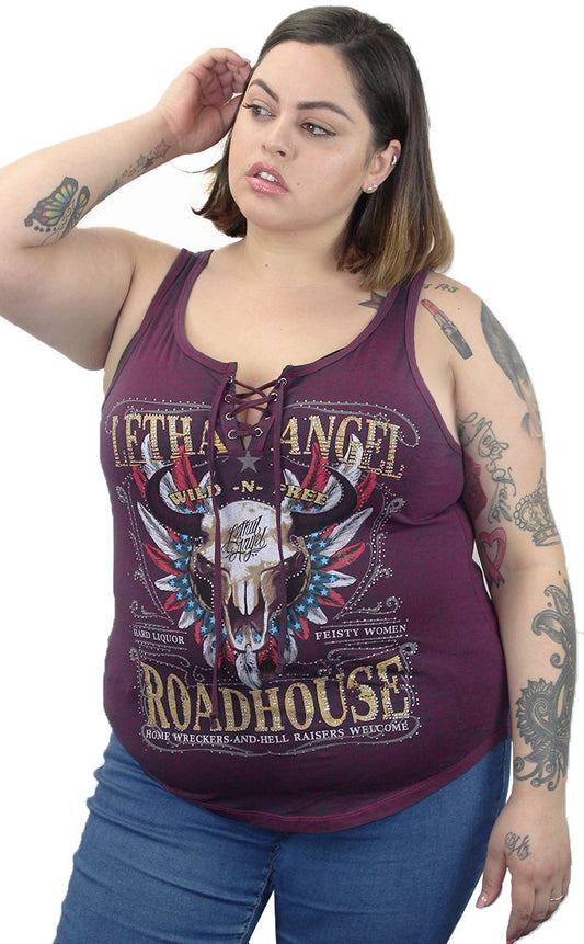 Lethal Angel Road House Lace Up Tank Top