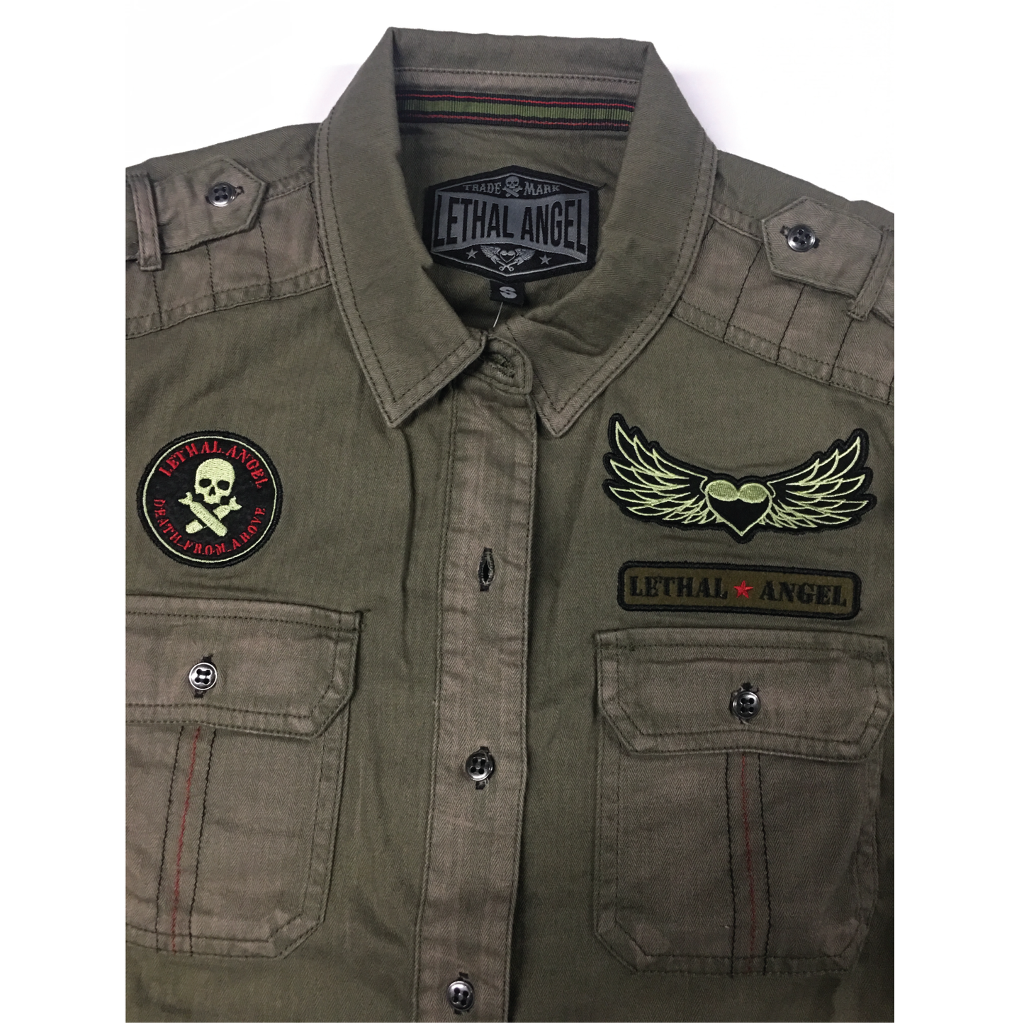 Untamed Army Green Embroidered Button Down Shirt